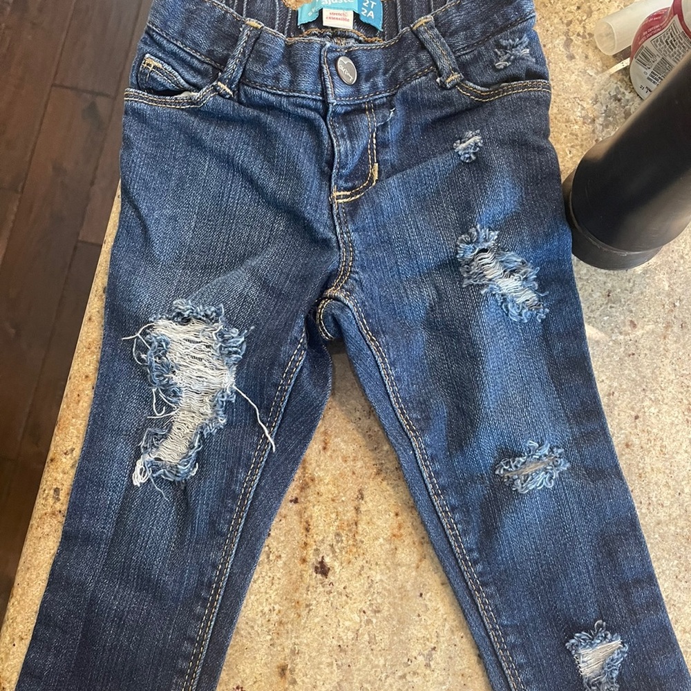 Custom distressed old navy jeans size 2t with frayed bottom